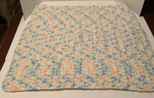 Afghan Handmade Knitted Baby Blanket Crib Square Beautiful Multi Color Pastels