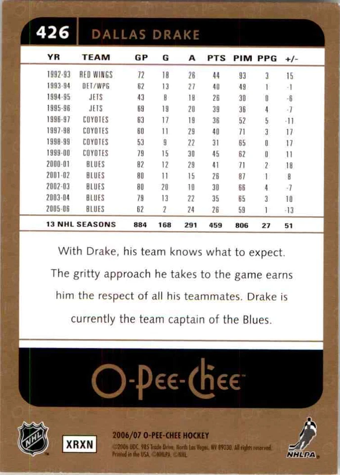 2006-07 O-Pee-Chee Dallas Drake #426 - Image 2 of 2