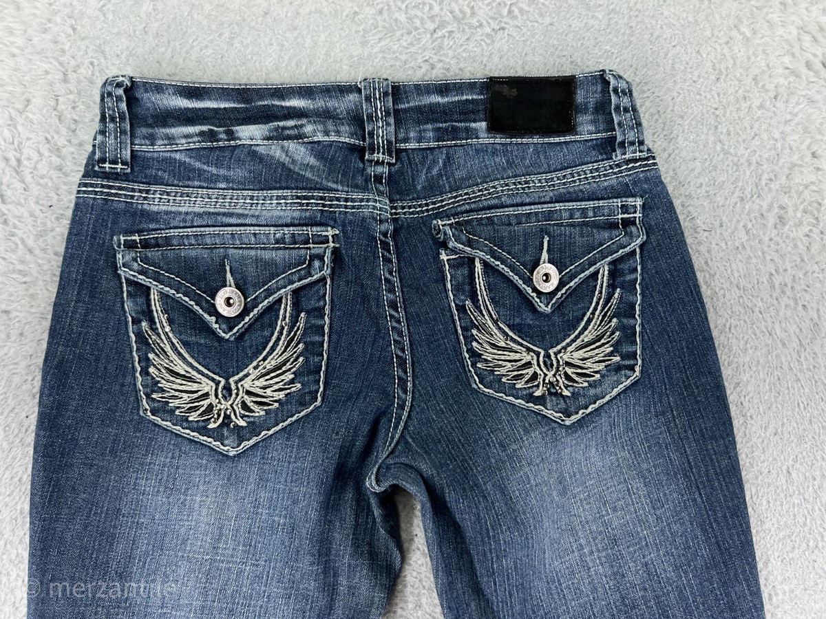 Zco Pants Womens 7 Blue Denim Jeans Bootcut Embellished
