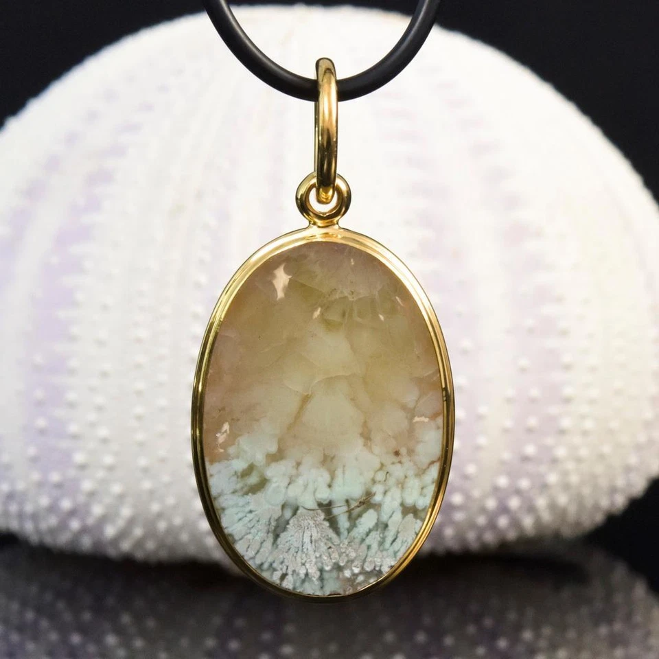 Anhänger Feder Achat Mehrfarbige Cabochon & Gold Vermeil Sterlingsilber 6.13 G - Bild 2 von 4