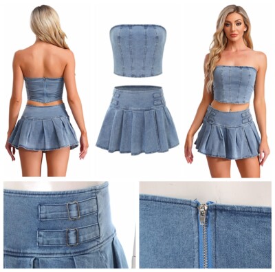 Women Dress Homecoming Skirt V Neck Outfit Denim Short Jeans