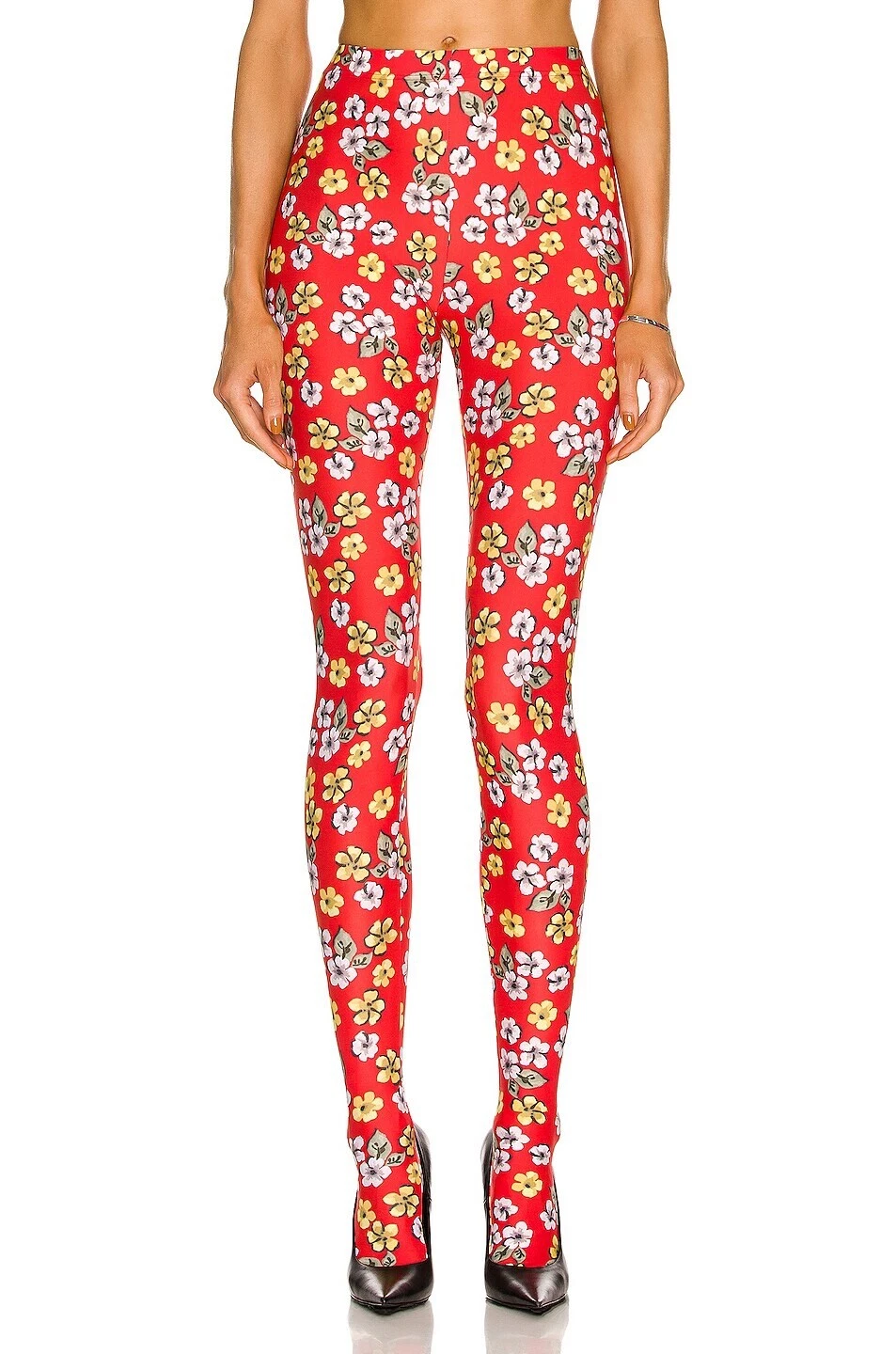 NWT Balenciaga Red Floral Print Stretch Runway Footed Leggings Pants Sz S $1090