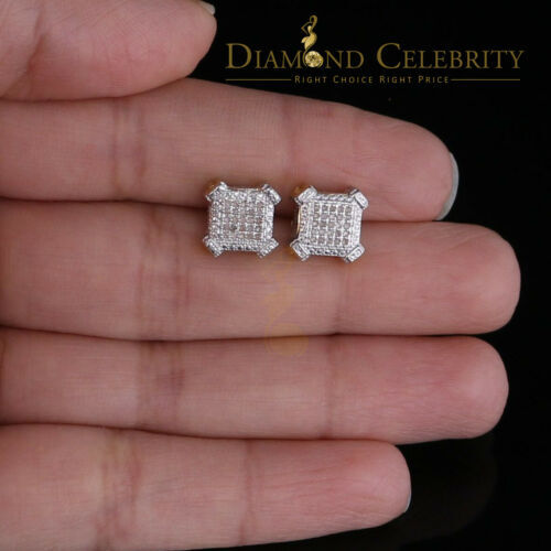 Aretes Para Hombre Silver 0.10ct Diamond For Women's/ Men's Yellow Stud Earrings - Picture 3 of 12