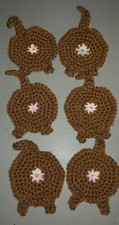 New Handcrafted Crochet Solid Brown Fun Cat Butt Coasters Set Of 4