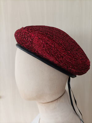 EUGENIA KIM Baskenmütze Barett Beret Cher rot metallic   made in USA