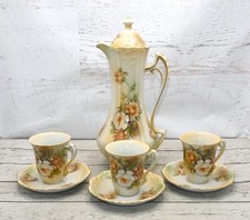 RS Prussia 7 Piece Tea Set Roses Floral Porcelain Japan Teapot Cup Saucer