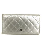 EGA CHANEL Quilted Matelasse CC Logo Lambskin Long Bifold Wallet Silver/9CG0720