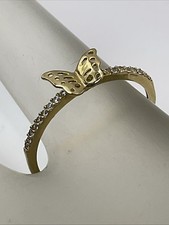 CUTE Solid 14K Yellow Gold White CZ Ladies BUTTERFLY Band Ring 1.1gr. Size 8.25