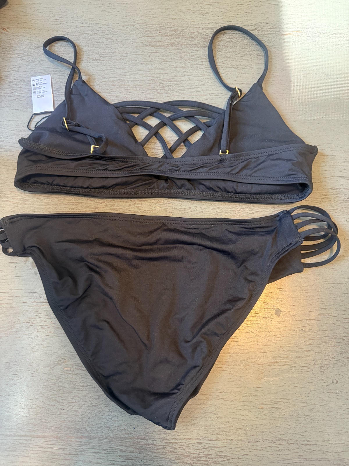 full cut NEW black  strappy L  SPACE  two piece swimsuit bikini size large