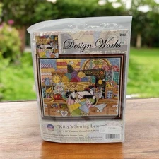 Design Works Counted Cross Stitch Kit - Kitty's Sewing Lesson - 16"X20" New