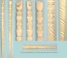 Antique Carved Cow Bone Crochet Hook w/ Heart & Hand * English * Circa 1880