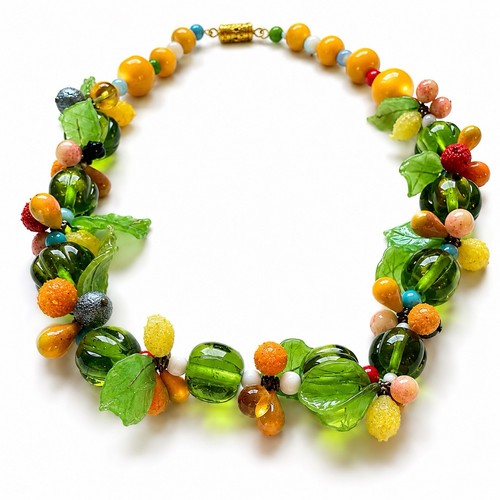 Vintage Necklace Italian Murano Fruit Salad Glass Beads Costume Jewelry Molded