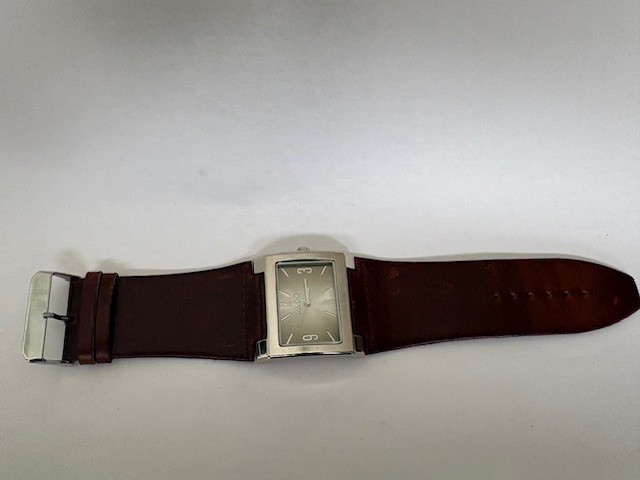 Aldo Rectangular Quartz Watch Silver Tone Brown L… - image 9