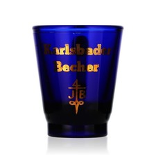 Karlsbader Schnaps Glas Shotglas Kurzer Stamper 2cl  blau goldenes Logo