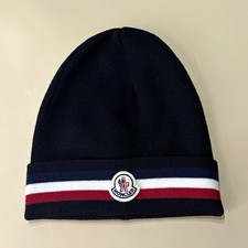  AUTHENTIC Moncler Men's Tricolor Striped Beanie Hat Navy White Red One Size