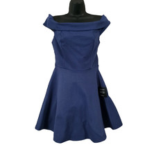 Lulu's Womens  off the Shoulder Skater Mini Dress Blue Sz M