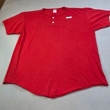 Vintage Soffe Shirts Mens XL Red Henley Short Sleeve Raw Hem Made in USA 50/50