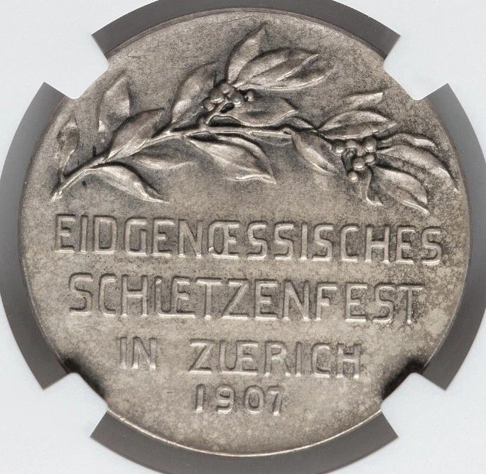Switzerland 1907 AD, Swiss Shooting Zurich Festival, SILVER Coin R-1793 NGC MS63 - Image 3 of 4