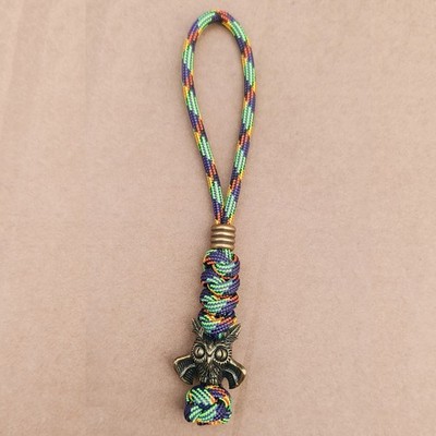550 Paracord Knife Lanyard  Solid Brass Retro Bead Bag, Owl Spreading Its Wings