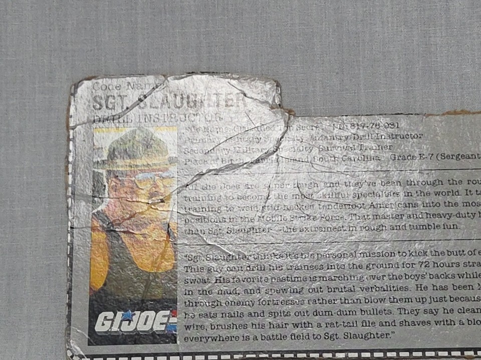 GI JOE ARAH Sgt. Slaughter 1986 Triple-T Driver Vintage Original EUR 40