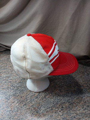 True Vintage Vtg 70s Trucker Mesh Snapback Red & White Striped Hat