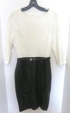 WOMENS CALVIN KLEIN BLACK & WHITE FAUX QUILTED LEATHER BELTED DRESS SIZE 6
