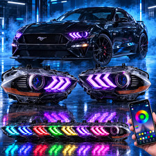 Headlights For 2018-2023 Ford Mustang Rgb Color Led Front Lamps Assembly Pair Headlights For 2018-2023 Ford Mustang Rgb Color Led Front Lamps Assembly Pair