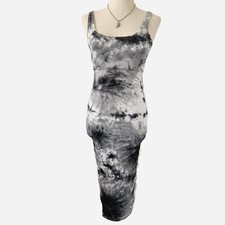 FASHION NOVA Black & White Tie-Dye Bodycon Midi Dress. SZ XS.