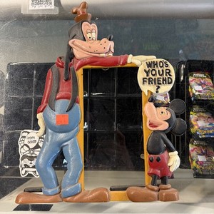 DISNEY Goofy and Mickey Mouse Cast Iron Painted Picture Holder vintage 