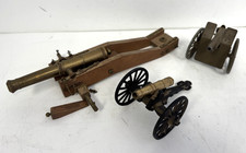 Lot x3 Vintage Miniature Cannons 4.5" Brass Cast Iron Army Mix Wheels Mounted