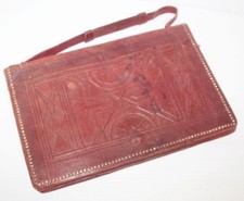 Vintage 1960s Childs Ladies Hand Tooled Brown Leather Hand Bag Slim Purse 10.5"