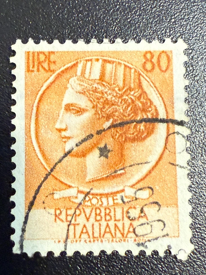 Rare Italy 80 Lira Italia Turrita Stamp–Orange Brown, 1950s Repubblica Italiana - Image 2 of 4