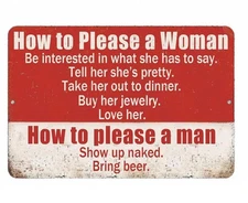 How To Please A Woman A Man Sign Aluminum Metal 8"x12" Funny Garage Man Cave