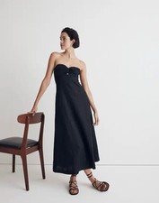 Madewell 100% Linen Cutout Strapless Midi Dress Black Size 10 NL086 $168 NWT