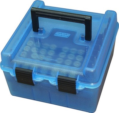 MTM R-100-MAG-24 Deluxe Ammo Box 100 Round Handle WSM WSSM Ultra Clear Blue 