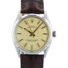 Rolex Oyster Perpetual 1002 34mm Champagne Dial Leather Strap 1975 Vintage Watch