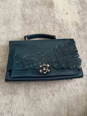 Patricia Nash P658354 Caribbean Blue Floral Embossed Leather Satchel