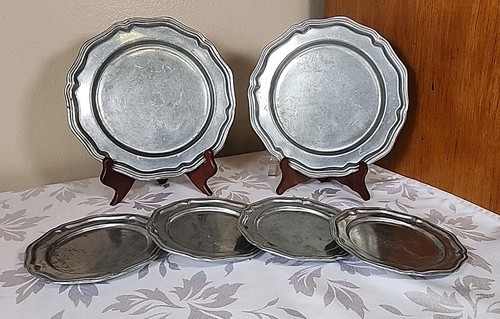 6 Stck. Vintage Zinn Crown Castle Ltd (2) 10" Essteller & (4) 6 1/2" Dessert - Bild 1 von 13