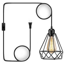 Plug in Pendant Light, Industrial Hanging Light with Plug in Cord, Black 15FT...