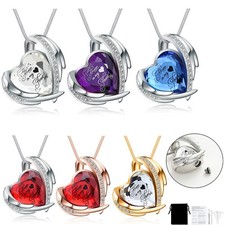 Heart Cremation Jewelry Birthstone Heart Urn Necklace for Ashes Memorial Pendant