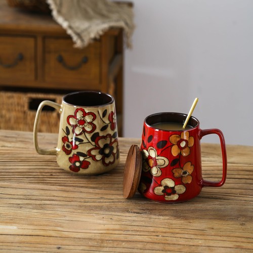 24oz/710ml Large Ceramic Coffee Mug with Handle,Hand Painted Vintage Floral B... - Bild 7 von 9