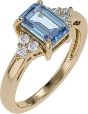 Solitaire Ring for Women 8X6MM Emerald Simulated Blue Aquamarine in 925 Silver