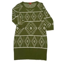Liv Sweater Dress Medium Womens Green Knit 3/4 Sleeve Scoop Neck Pullover Aztec