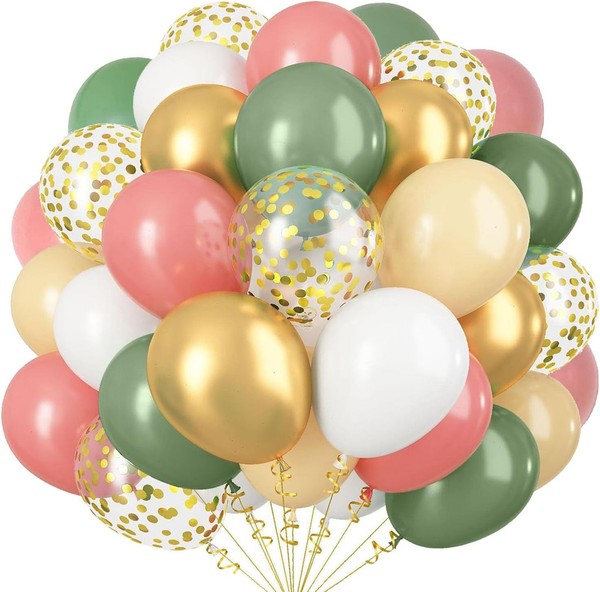 Luftballons 60 StüCk 12 Zoll Retro GrüN Rosa Beige Gold Metallic Konfetti Party-image