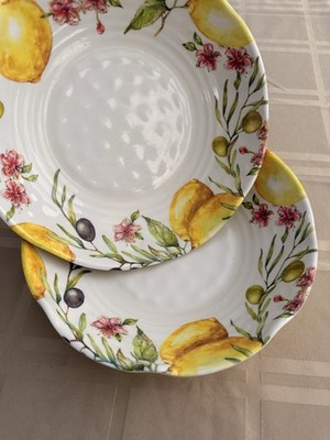 Shabby Chic Pasta Salad Bowls Lemon Olive Floral Melamine 9  Set Of 2
