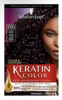 Schwarzkopf Keratin Color Permanent Hair Color Cream 1.99 Black Purple - New