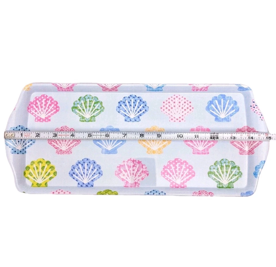 Juego de 13 bandejas de placas de melamina Cynthia Rowley azul claro Sea Shell Kensie Plate Foto 2 de 4