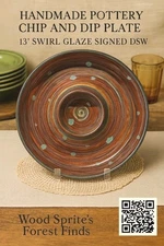 Handmade Pottery Chip and Dip Plate 13" Swirl Glaze Signed DSW Studio Art