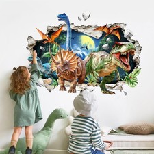 3D Dinosaur Wall Decals Break Through Large Dino Jungle Dinosaur Wall Sticker...