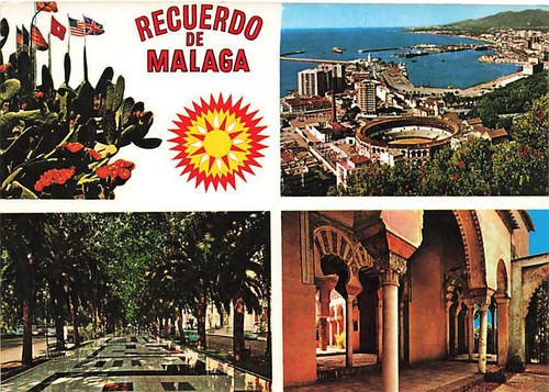alte AK Malaga 4 Ansichten gelaufen Ansichtskarte E3449j